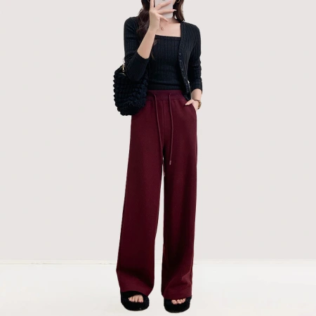 Acetate wool pants for women in the 2024 autumn/winter season, with a thick, soft and soft core and warm fleece, mid-high-waisted, slightly wide-leg straight-leg casual pants Acetate wool pants for women in the 2024 autumn/winter season, with a thick, soft and soft core and warm fleece, mid-high-waisted, slightly wide-leg straight-leg casual pants